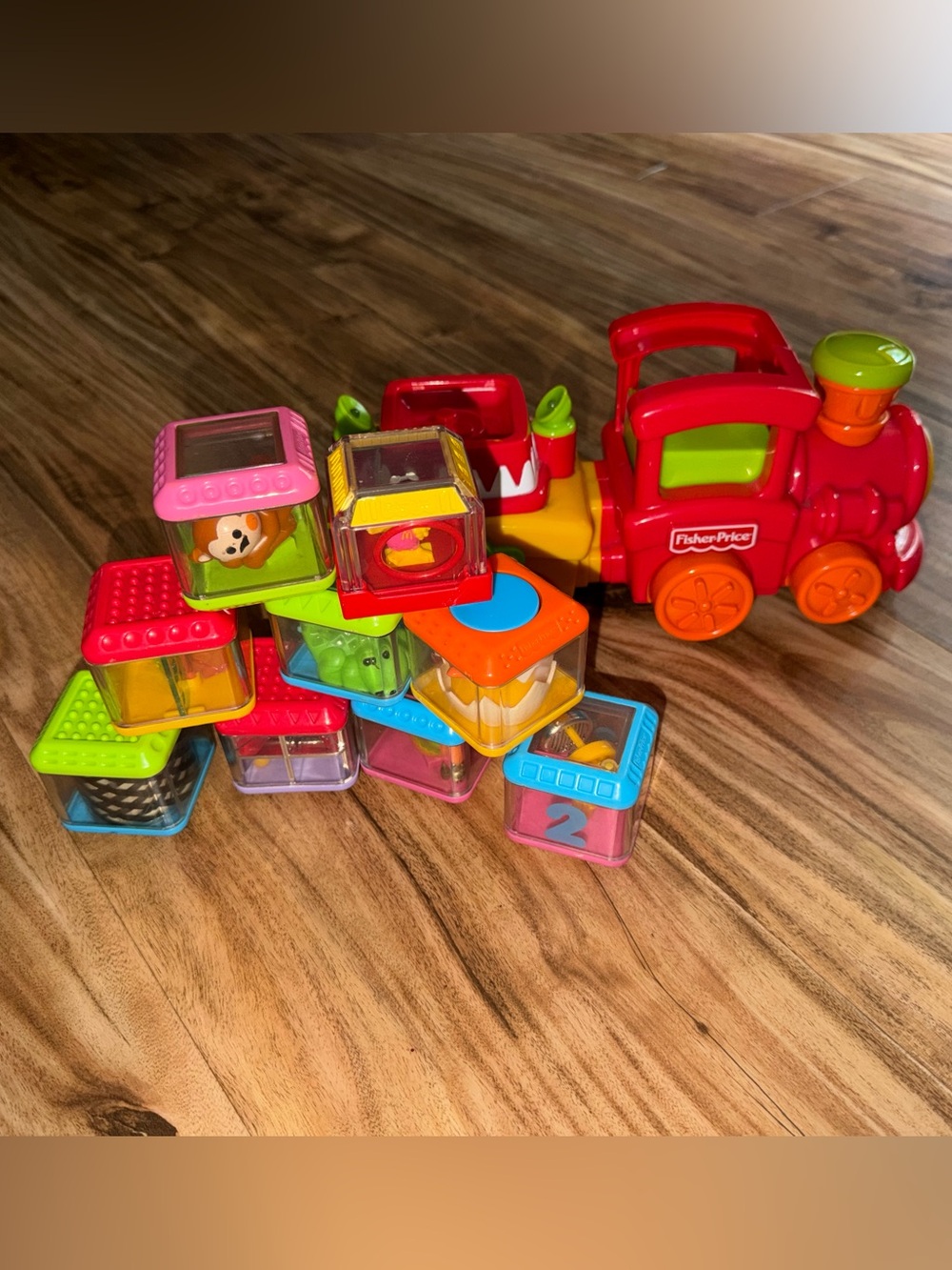Fisher Price Peek a Boo Block musical train + 9 blocks HTF